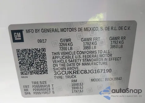2018 Chevrolet Silverado 1500 2Lt from USA, damaged, VIN 3GCUKREC8JG167190